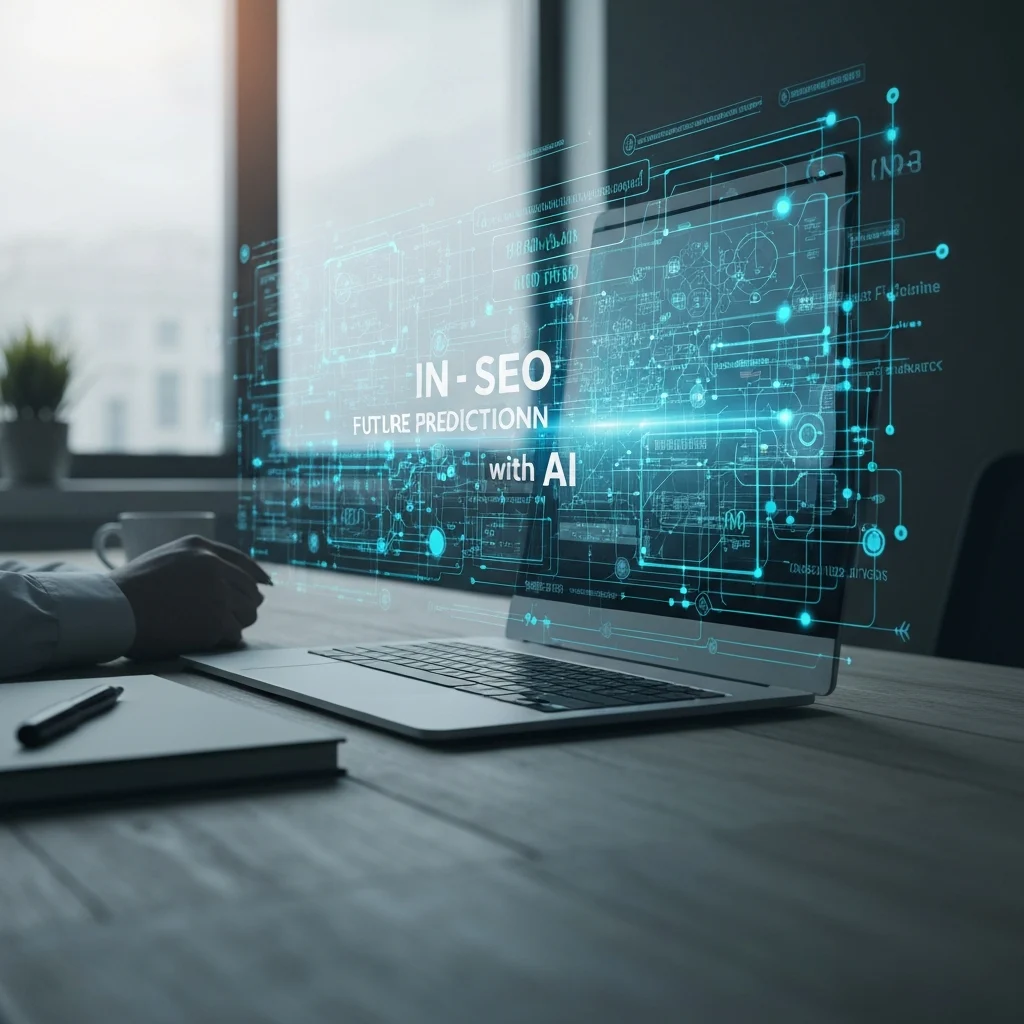 A highly detailed, photorealistic visual description of future predictions in SEO with AI technology. NO text, letters, or words.