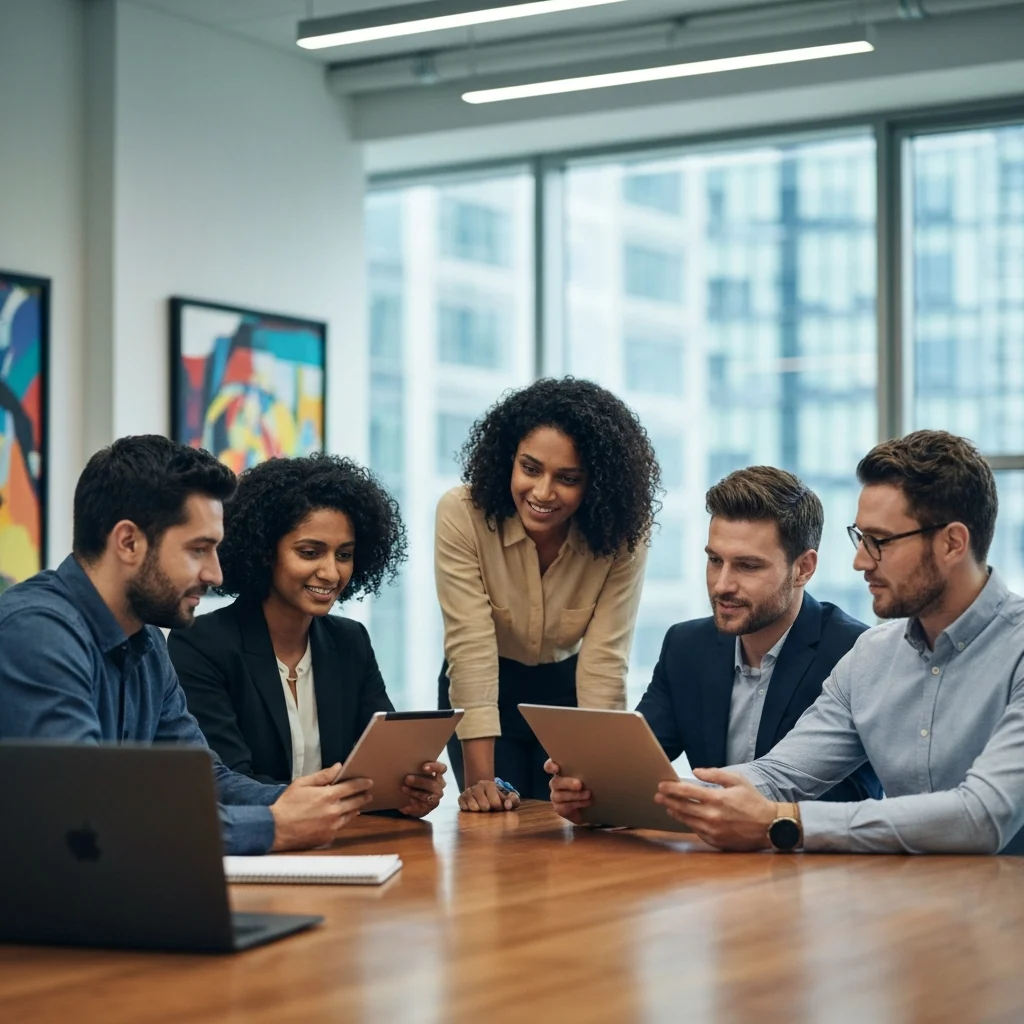 Skaitmeninio marketingo komanda dirba kartu kuriant strategiją